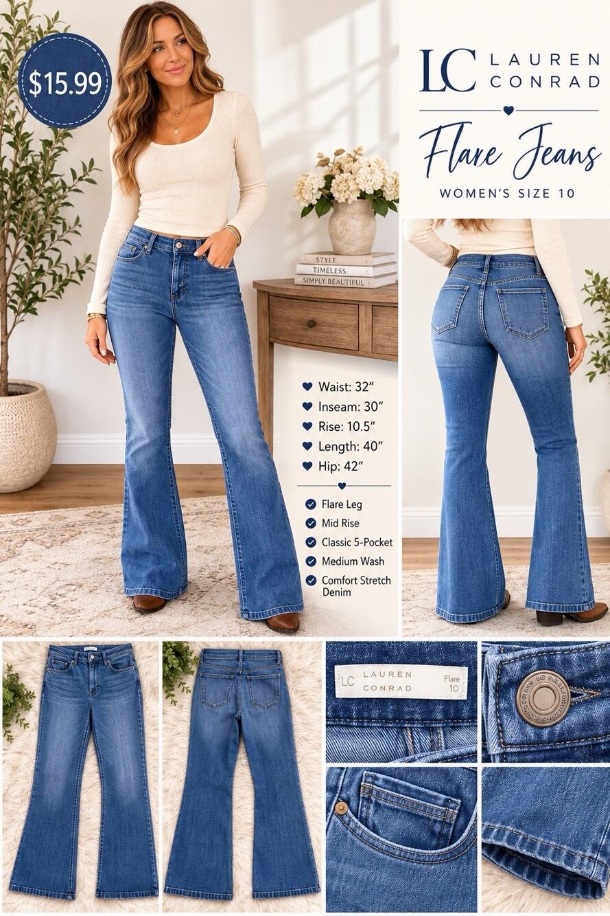 Lauren Conrad LC Flare Jeans Women’s 10 Medium Wash Stretch Denim Y2K